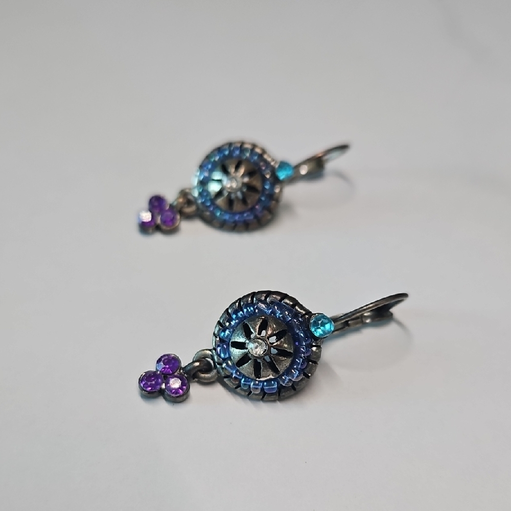Silver-Tone Blue and Purple Crystal Drop Earrings